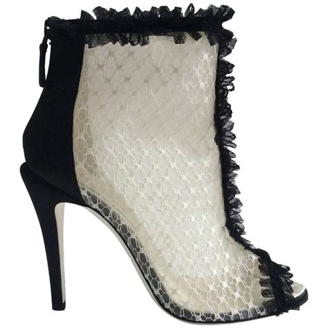 chanel bootie black lace stud